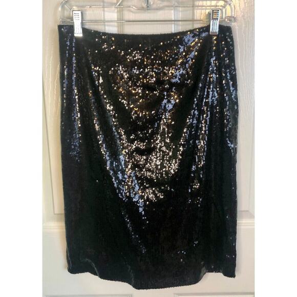 NWT Calvin Klein Black Sequin Straight Skirt Knee Length Back Zipper - Size 4 - Picture 1 of 9